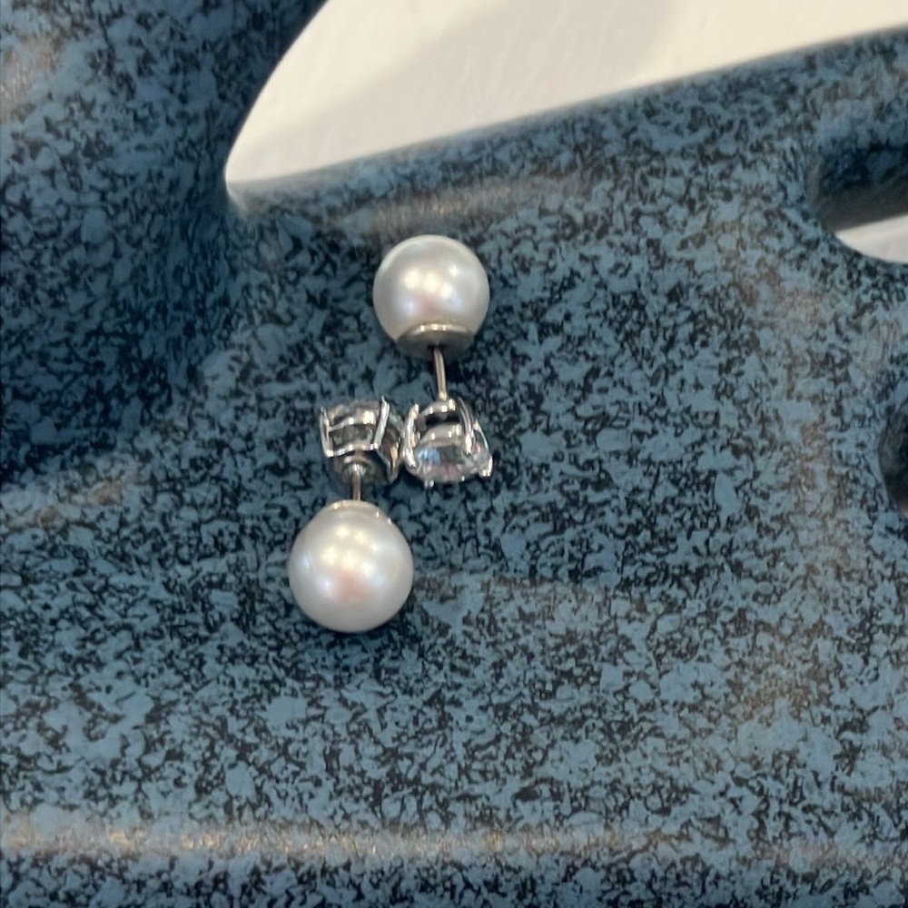 Elegant Silver Pearl & Diamond Earrings